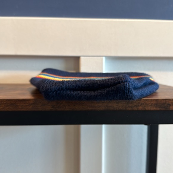 Vintage SMILEY Winter 100% Wool Knit Ski Cap. Made USA Blue Rainbow - Picture 4 of 9